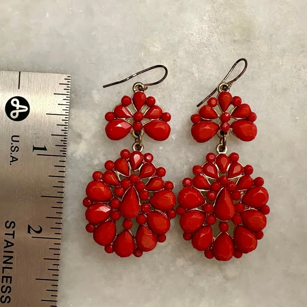 Red Statement Drop Earrings - Picture 3 of 3